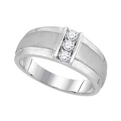 Mens Round Diamond Wedding 3-Stone Band Ring 1/4 Cttw 10kt White Gold - REF-32H5R