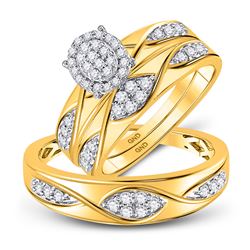 His Hers Round Diamond Oval Matching Wedding Set 1/2 Cttw 10kt Yellow Gold - REF-43H5R