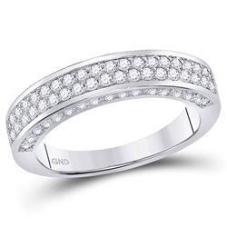 Womens Round Diamond 2-Row Wedding Band 1 Cttw 14kt White Gold - REF-76Y5N