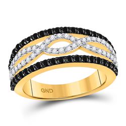 Womens Round Black Color Enhanced Diamond Band Ring 1 Cttw 10kt Yellow Gold - REF-40M9H
