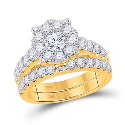 Round Diamond Bridal Wedding Ring Band Set 2 Cttw 14kt Yellow Gold - REF-184A9M