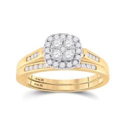 Round Diamond Cluster Bridal Wedding Ring Band Set 1/2 Cttw 14kt Yellow Gold - REF-52X9A