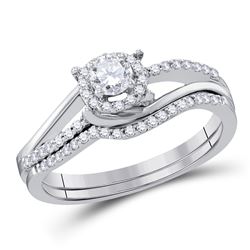 Round Diamond Bridal Wedding Ring Band Set 1/2 Cttw 10kt White Gold - REF-44W5K