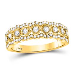 Womens Round Diamond Triple Row Vintage-inspired Band Ring 1/3 Cttw 10kt Yellow Gold - REF-32F5W