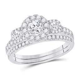 Round Diamond Bridal Wedding Ring Band Set 1 Cttw 14kt White Gold - REF-96Y9N
