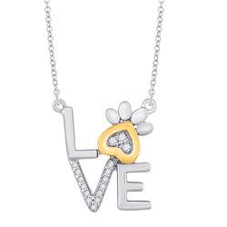 Womens Round Diamond Paw Love Fashion Necklace 1/20 Cttw 10kt Two-tone Gold - REF-12M9H