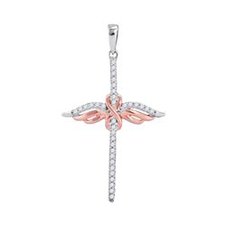Womens Round Diamond Angel Cross Pendant 1/8 Cttw 10kt Two-tone Gold - REF-10N5F
