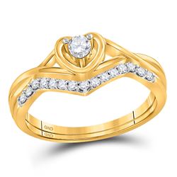 Round Diamond Heart Bridal Wedding Ring Band Set 1/4 Cttw 10kt Yellow Gold - REF-27F9W