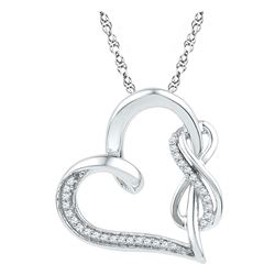 Womens Round Diamond Heart Infinity Pendant 1/8 Cttw 10kt White Gold - REF-16X9A
