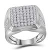 Image 1 : Mens Round Diamond Square Cluster Fashion Ring 2 Cttw 10kt White Gold - REF-108M5H