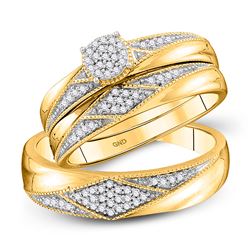His Hers Round Diamond Cluster Matching Wedding Set 1/4 Cttw 10kt Yellow Gold - REF-32W5K