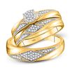 Image 1 : His Hers Round Diamond Cluster Matching Wedding Set 1/4 Cttw 10kt Yellow Gold - REF-32W5K