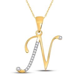Womens Round Diamond N Initial Letter Pendant 1/20 Cttw 10kt Yellow Gold - REF-7W5K