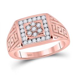 Mens Round Diamond Greek Key Square Ring 1/2 Cttw 10kt Rose Gold - REF-47W9K