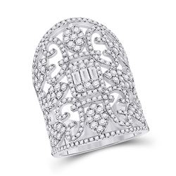 Womens Baguette Diamond Fashion Cocktail Ring 2-1/2 Cttw 14kt White Gold - REF-183W9K
