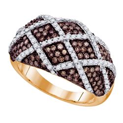 Womens Round Brown Diamond Stripe Fashion Ring 1-1/2 Cttw 10kt Rose Gold - REF-54M5H