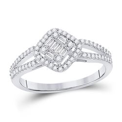 Womens Baguette Diamond Offset Square Cluster Ring 3/8 Cttw 14kt White Gold - REF-32K5Y