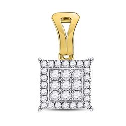 Womens Round Diamond Square Cluster Pendant 1/4 Cttw 14kt Yellow Gold - REF-18Y5N