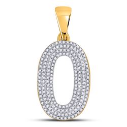 Mens Round Diamond Number 0 Charm Pendant 1/2 Cttw 10kt Yellow Gold - REF-26M9H