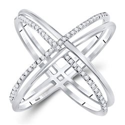 Womens Round Diamond Crossover Band Ring 1/3 Cttw 10kt White Gold - REF-25R9X