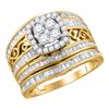 Image 1 : Round Diamond Cluster Bridal Wedding Ring Band Set 1-1/2 Cttw 14kt Yellow Gold - REF-101A5M
