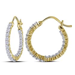 Womens Round Diamond Inside Outside Hoop Earrings 1 Cttw 10kt Yellow Gold - REF-58Y9N