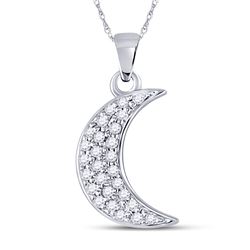 Womens Round Diamond Crescent Moon Fashion Pendant 1/8 Cttw 10kt White Gold - REF-7N9F