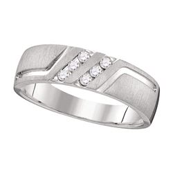 Mens Round Diamond Wedding Anniversary Band Ring 1/6 Cttw 14k White Gold - REF-46N5F