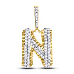 Mens Round Diamond N Letter Charm Pendant 1-1/2 Cttw 10kt Yellow Gold - REF-82F9W