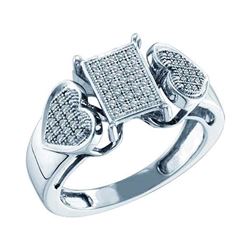 Womens Round Diamond Heart Rectangle Cluster Ring 1/5 Cttw 10kt White Gold - REF-25Y9N