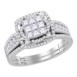 Princess Diamond Bridal Wedding Ring Band Set 1 Cttw 14kt White Gold - REF-65A5M