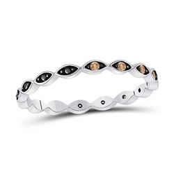 Womens Round Brown Diamond Band Ring 1/10 Cttw 10kt White Gold - REF-9K5Y