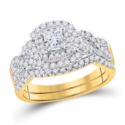 Princess Diamond Bridal Wedding Ring Band Set 1 Cttw 14kt Yellow Gold - REF-107X9A