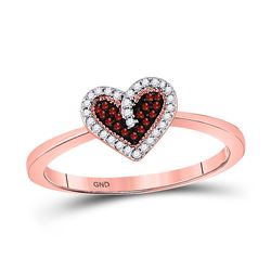 Womens Round Red Color Enhanced Diamond Small Heart Ring 1/10 Cttw 10kt Rose Gold - REF-12R5X