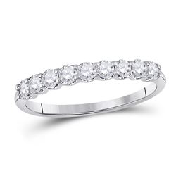 Womens Round Diamond Anniversary Wedding Band 1/2 Cttw 14kt White Gold - REF-32Y5N