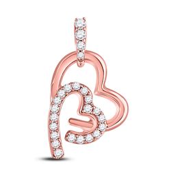 Womens Round Diamond Double Heart Pendant 1/8 Cttw 10kt Rose Gold - REF-10Y5N