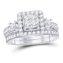 Princess Diamond Bridal Wedding Ring Band Set 1 Cttw 10kt White Gold - REF-63Y9N