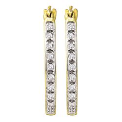 Womens Round Diamond Slender Single Row Hoop Earrings 1/8 Cttw 10kt Yellow Gold - REF-14M9H