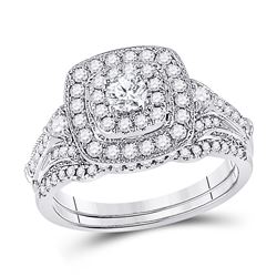 Round Diamond Bridal Wedding Ring Band Set 1 Cttw 14kt White Gold - REF-107M9H