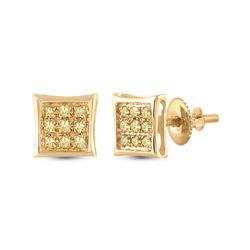 Mens Round Yellow Color Enhanced Diamond Square Earrings 1/20 Cttw 10kt Yellow Gold - REF-5M9H