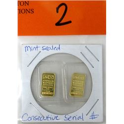 2 x 1 Gram .9999 Fine Gold Johnson Matthey Bars