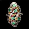 Image 1 : Natural Unheated Oval Emerald & Sapphire Ring
