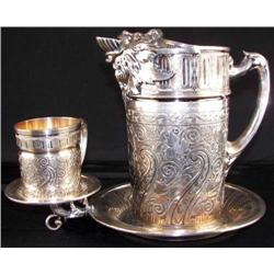 Ornate Antique Silverplate Water Set