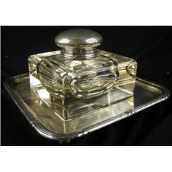 Antique Crystal and Silver Inkwell