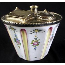 Antique Faience and Silver Inkwell