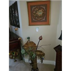 Art & Chinese Character Themed Pottery Vase with dried floral arrangement.