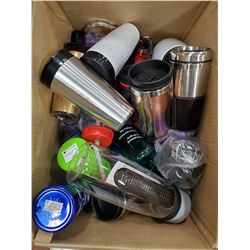 LARGE BOX OF NEW COFFEE & WATER BOTTLES