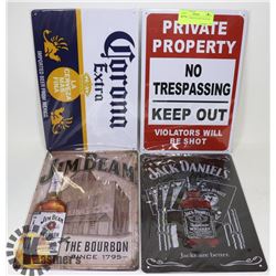 LOT OF 4 VARIOUS NEW TIN SIGNS