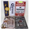 Image 1 : LOT OF 4 VARIOUS NEW TIN SIGNS
