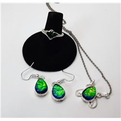 11)  GREEN/BLUE AUSTRALIAN FIRE OPAL SET